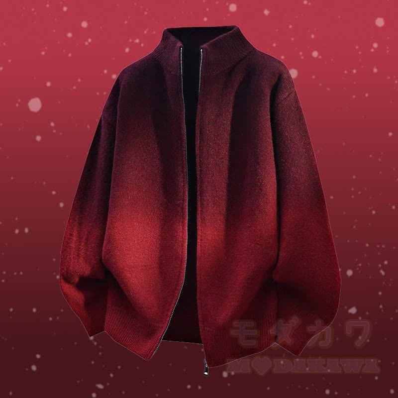 グラデーションジップアップジャケット コーデュロイパンツ ツーピース - ワインレッドジャケット - 3XL - image 10