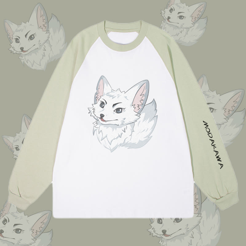 MODAKAWA アークティックフォックス グラフィックカラーブロック ロングスリーブ Tシャツ - Green&White - 4XL - image 3