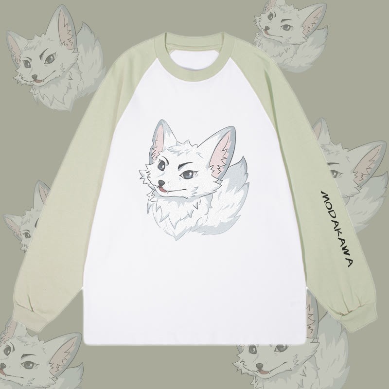 MODAKAWA アークティックフォックス グラフィックカラーブロック ロングスリーブ Tシャツ - Green&White - 4XL - image 3