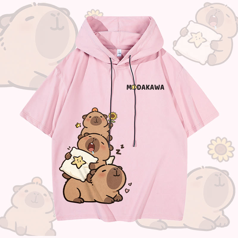 カピバラスタックグラフィックModakawa半袖パーカー - Pink - 3XL - image 5