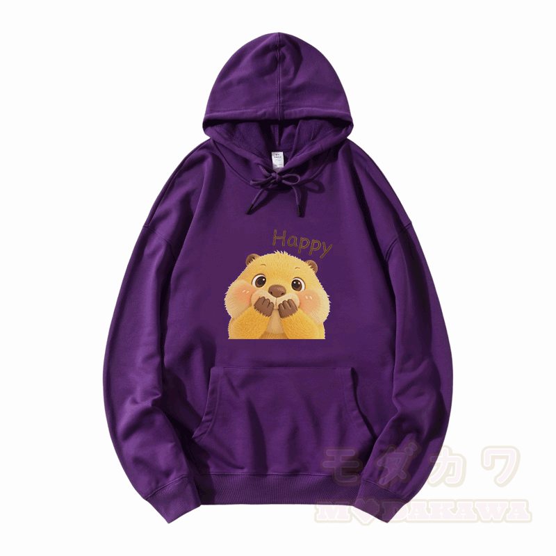 HAPPYカピバラ グラフィックModakawaルーズ コットンブレンド パーカー - 紫 - 5XL - image 6