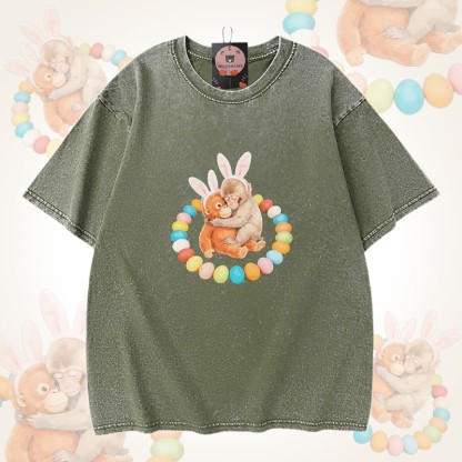 イースターエッグモンキーグラフィックModakawaユニセックス ヴィンテージウォッシュドTシャツ - Green - 5XL - image 5