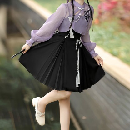 3Dバタフライパール装飾トップレースアップスリップドレス - image 5