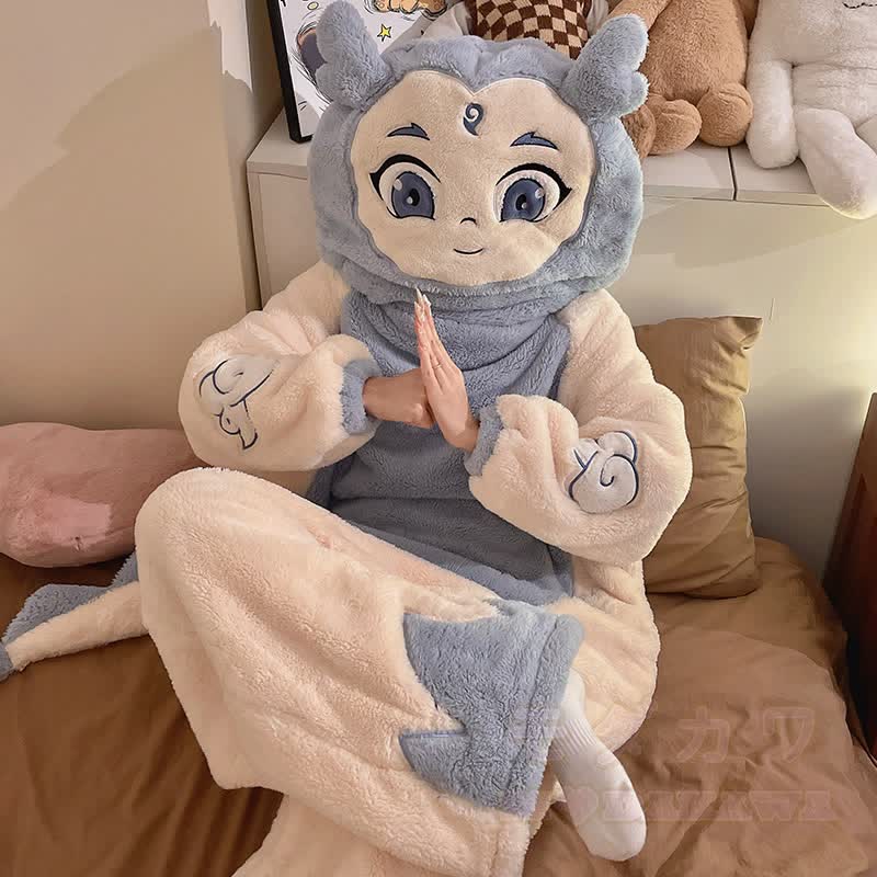 面白いカラーブロックのぬいぐるみフード付きワンジーパジャマ - image 4