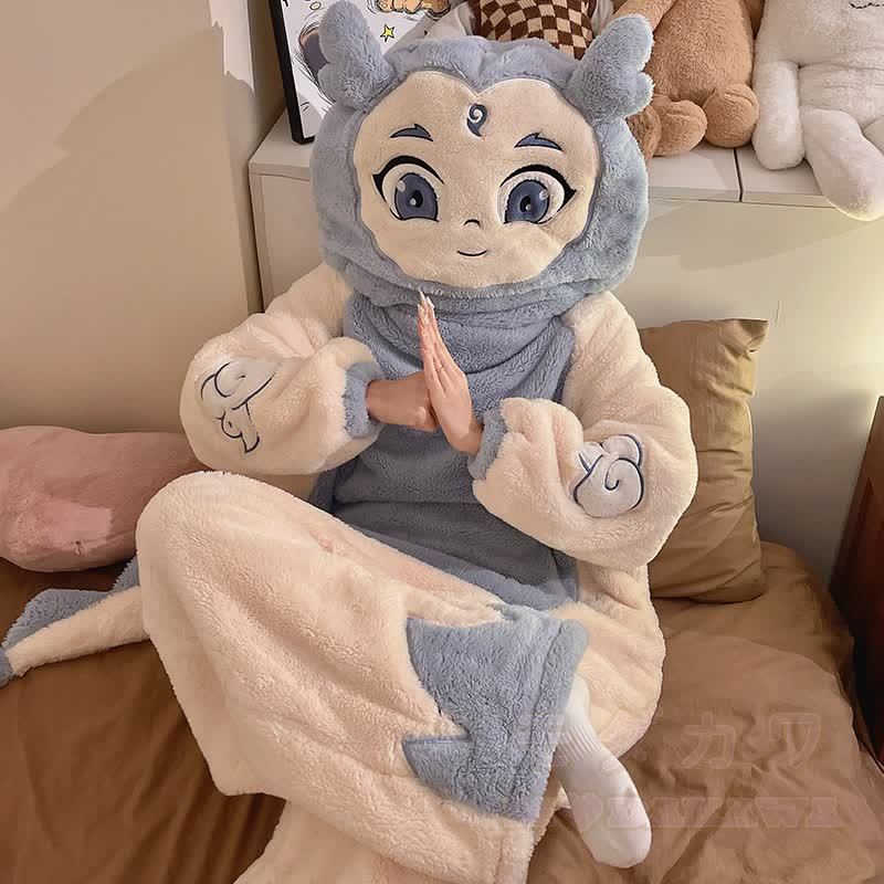 面白いカラーブロックのぬいぐるみフード付きワンジーパジャマ - image 4