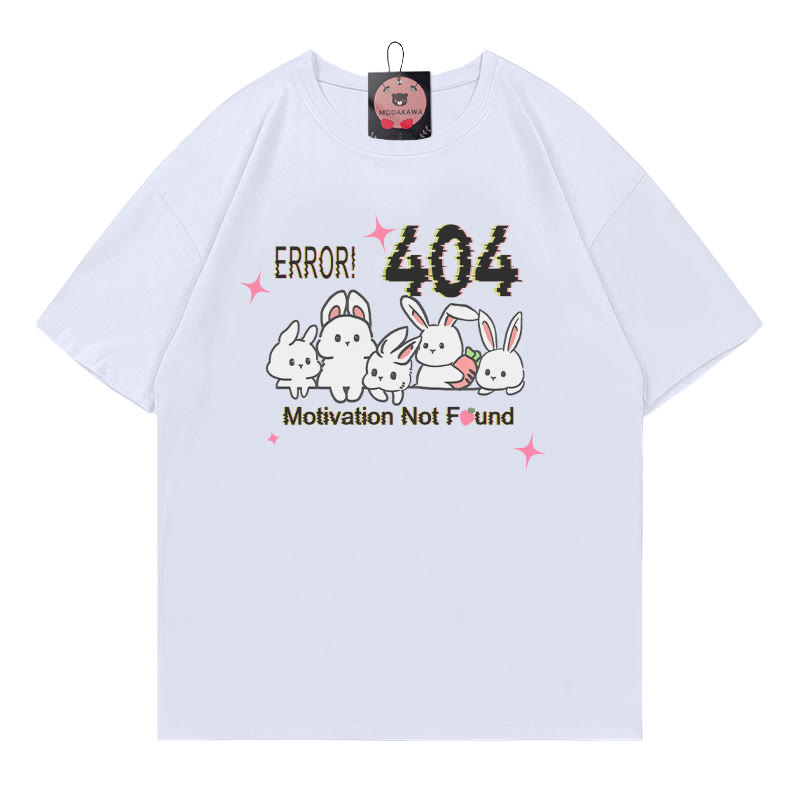 ERROR 404 MOTIVATION NOT FOUNDん バニープリント100%綿ModakawaTシャツ - White - 5XL - image 4