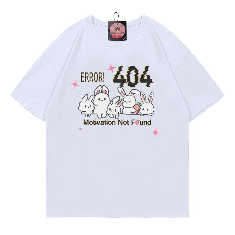 ERROR 404 MOTIVATION NOT FOUNDん バニープリント100%綿ModakawaTシャツ - White - 5XL - image 4