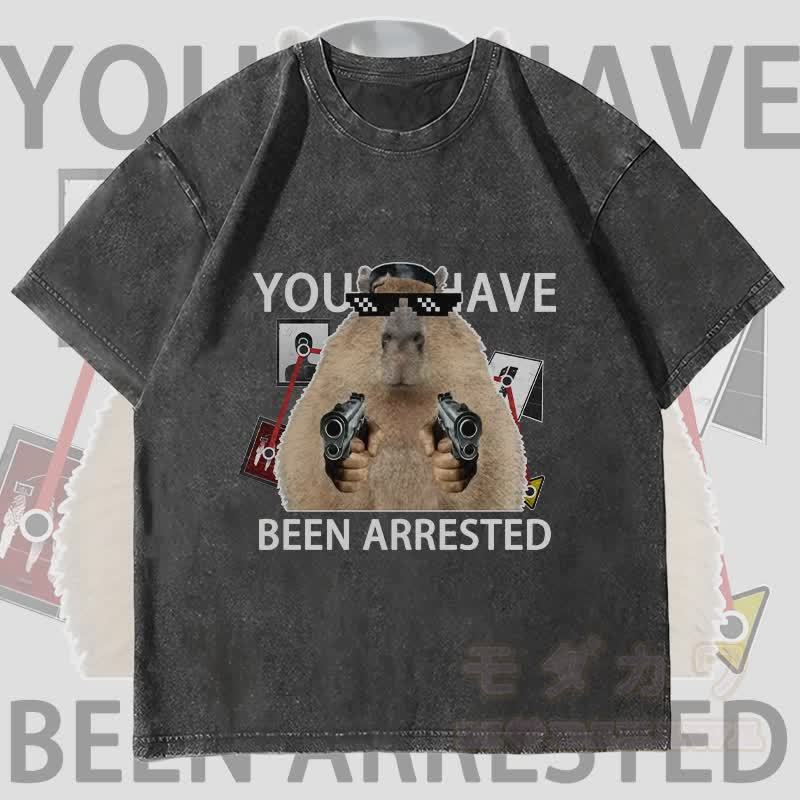 MODAKAWA YOU HAVE BEEN ARRESTED マーモット グラフィック ユニセックス ヴィンテージ ウォッシュド Tシャツ - 黒 - 4XL - image 4