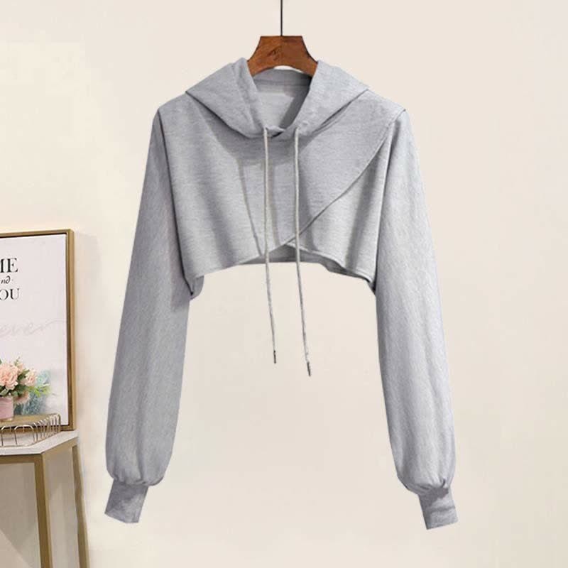 クロスショートパーカー レースアップ イレギュラー スリップドレス マッチングアウトフィット - Gray Hoodie - 3XL - image 3