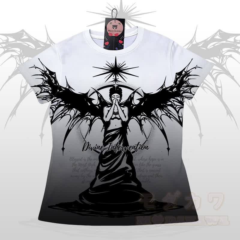 DIVINE INTERVENTION エンジェルグラフィックグラデーションTシャツショーツModakawaマッチングアウトフィット - 白いTシャツ - 5XL - image 4