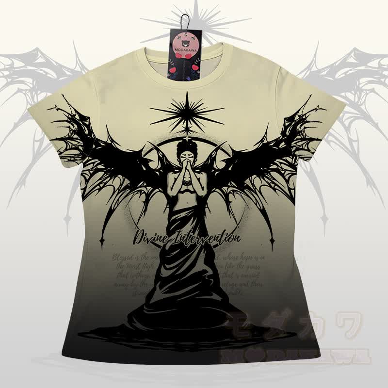DIVINE INTERVENTION エンジェルグラフィックグラデーションTシャツショーツModakawaマッチングアウトフィット - アプリコット色のTシャツ - 5XL - image 5