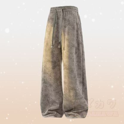 グラデーションニット リップドセーター フリース裏地パンツ ツーピース - ブラウンパンツ - 4XL - image 11