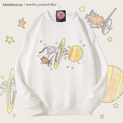 MODAKAWA X sumita_masataka ホワイトタイガーが土星の環を進むグラフィック ユニセックス スウェットシャツ - White - 5XL - image 2