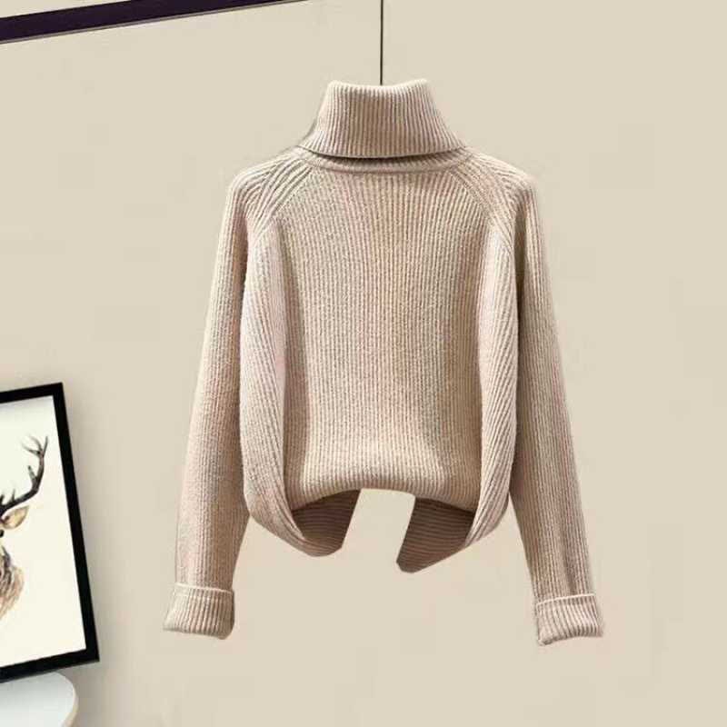 フリースフード付きコート、タートルネックセーター、カジュアルパンツのマッチングコーデ - Khaki Sweater - 2XL - image 7
