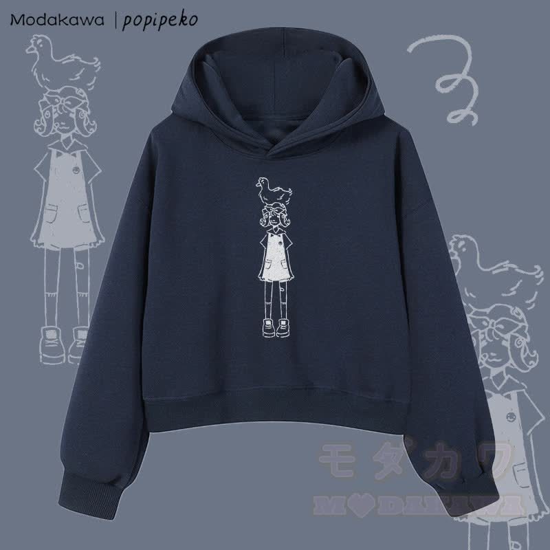 MODAKAWA X popipeko ダックガール グラフィック クロップド綿パーカー - 紫がかった青 - 3XL - image 3