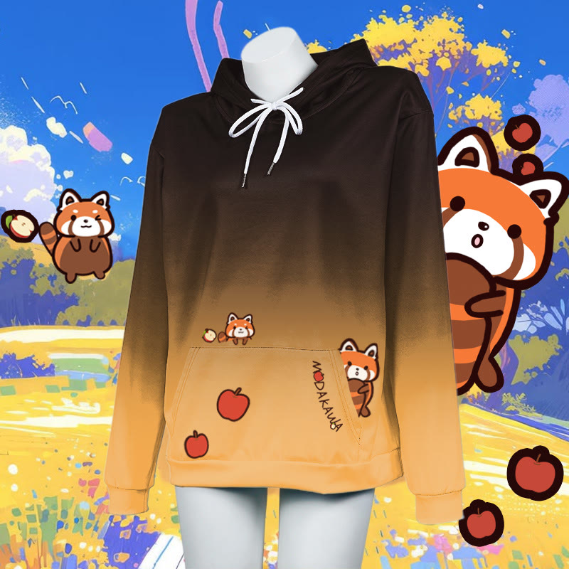 グラデーションレッサーパンダレタープリントModakawaカワルーズパーカー - Black&Orange - 5XL - image 4