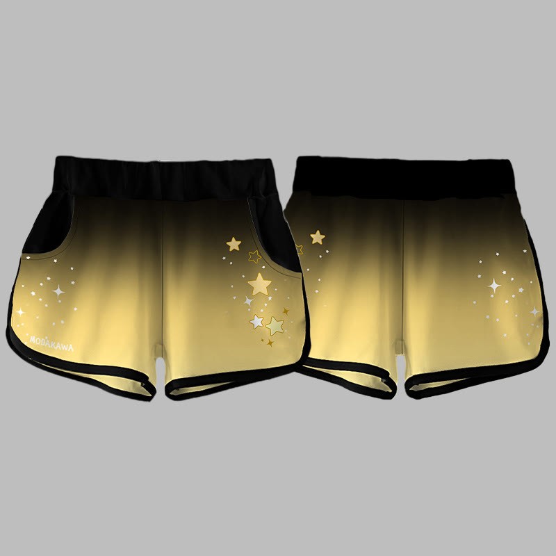 Modakawaグラデーションスターレタープリントカジュアルショートパンツ - image 3
