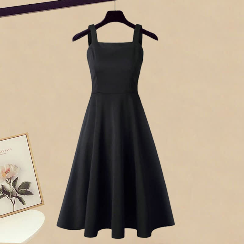 シックな純カラーケーブルセータースリップドレスのマッチングアウトフィット - Black Dress - XL - image 11