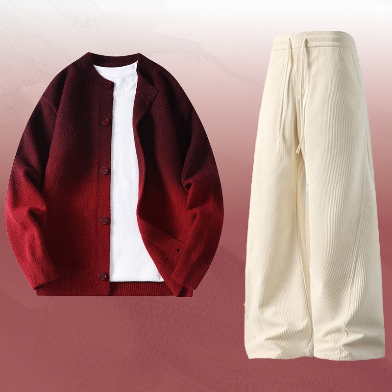 グラデーションニットカーディガンセーターコーデュロイパンツツーピース - Set G - 4XL - image 7