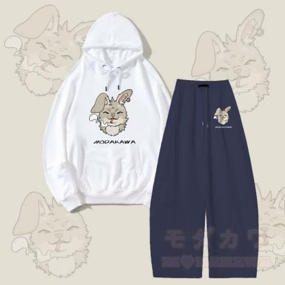 MODAKAWA スモーキングバニー グラフィック パーカー ワイドレッグパンツ 2点セット - 白と紫がかった青 - 5XL - image 6