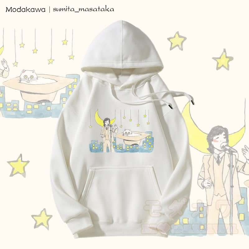 MODAKAWA × sumita_masataka 歌い手と猫 グラフィック裏毛パーカー - 白 - 5XL - image 4
