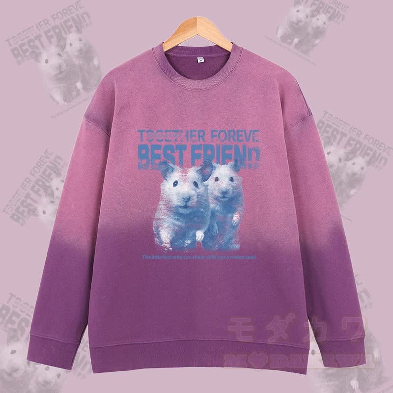 MODAKAWA BEST FRIEND ハムスターグラフィック ヴィンテージウォッシュドグラデーション ユニセックス スウェットシャツ - 紫 - 2XL - image 3