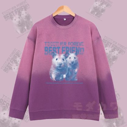 MODAKAWA BEST FRIEND ハムスターグラフィック ヴィンテージウォッシュドグラデーション ユニセックス スウェットシャツ - 紫 - 2XL - image 3
