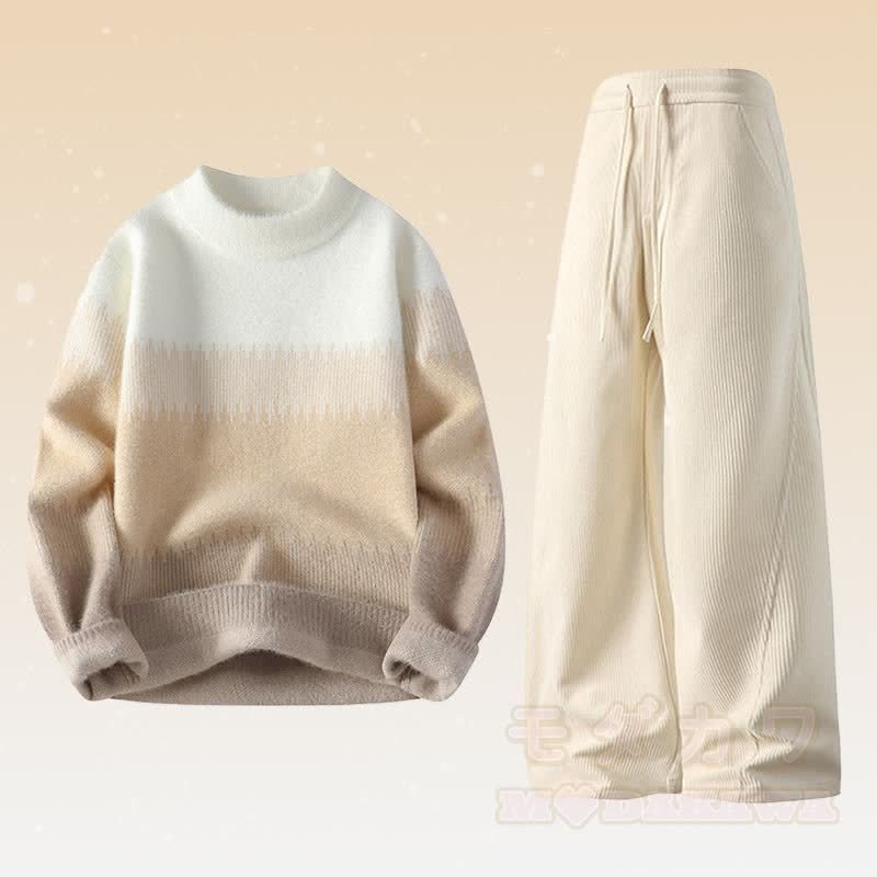 ニットカラーブロックセーター コーデュロイパンツ ツーピース - セットF - 4XL - image 6