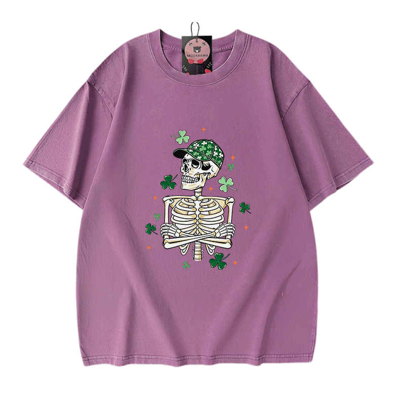 セント・パトリック・デー グラフィックModakawaヴィンテージ ウォッシュ加工100%綿Tシャツ - Purple - 5XL - image 6