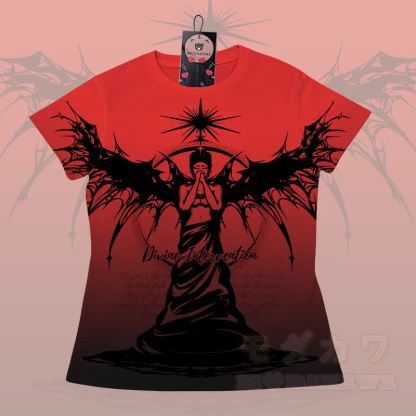 DIVINE INTERVENTION エンジェルグラフィックグラデーションTシャツショーツModakawaマッチングアウトフィット - 赤いTシャツ - 5XL - image 6