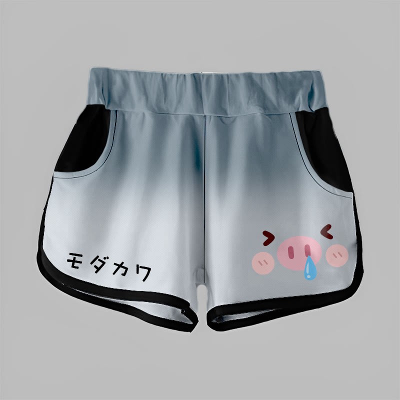 グラデーションスノッティピッググラフィックMODAKAWAショーツ - Grey - 5XL - image 4