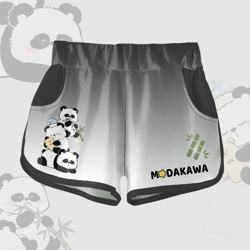 パンダ竹柄Modakawaグラデーションショーツ - Black - 5XL - image 2