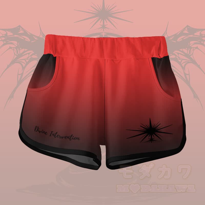 DIVINE INTERVENTION エンジェルグラフィックグラデーションTシャツショーツModakawaマッチングアウトフィット - 赤いショートパンツ - 5XL - image 9