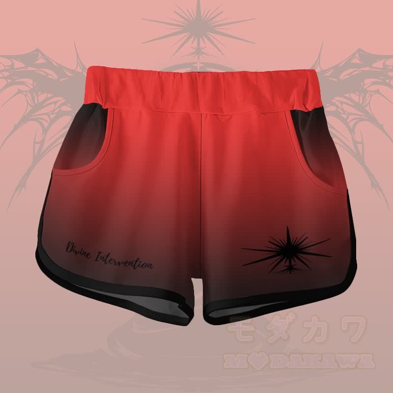 DIVINE INTERVENTION エンジェルグラフィックグラデーションTシャツショーツModakawaマッチングアウトフィット - 赤いショートパンツ - 5XL - image 9