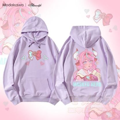MODAKAWA X Shionslife MASKED HERO グラフィック ストリートウェア プルオーバー パーカー - 紫 - 5XL - image 3