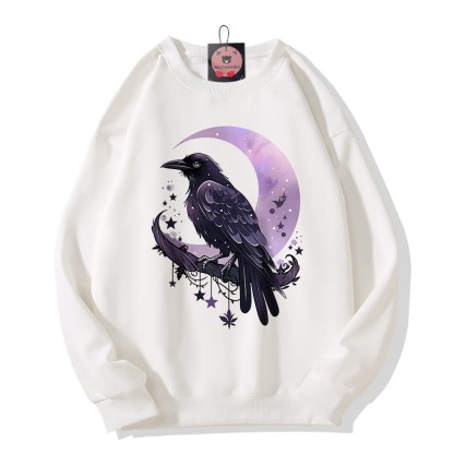 バードムーンプリント ラウンドカラー スウェットシャツ - White - 5XL - image 5