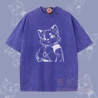 MODAKAWA キュートな猫の足跡グラフィック ユニセックス ヴィンテージウォッシュTシャツ - 青 - 5XL - image 3