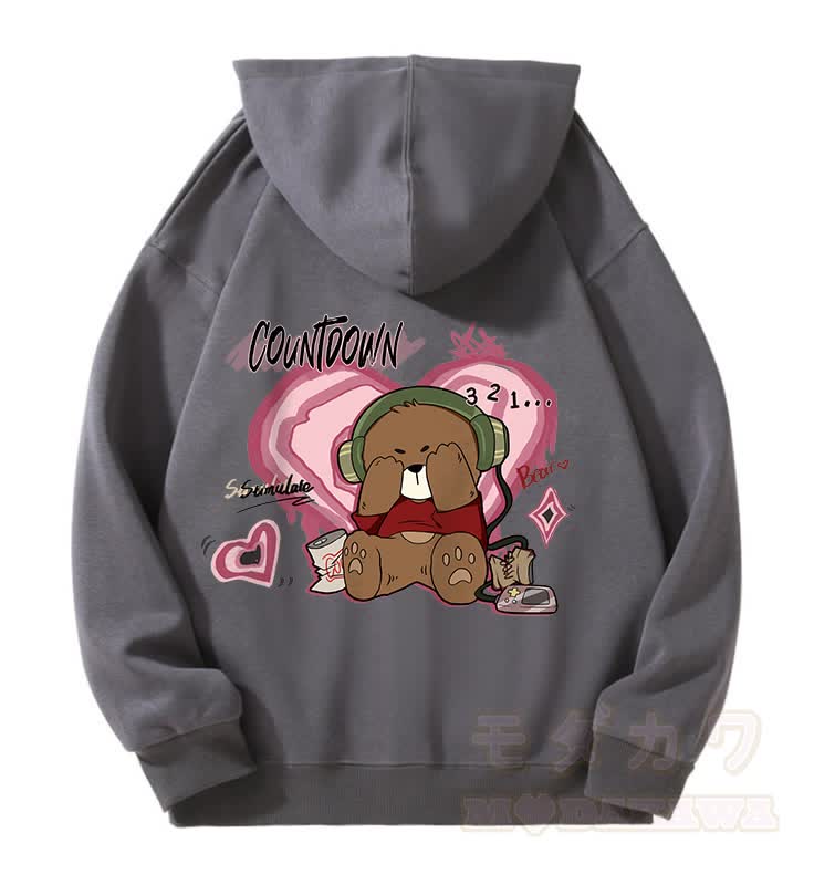 MODAKAWA COUNTDOWN カバーアイズベアグラフィック 裏起毛 ジップアップ パーカー スウェットシャツ - ダークグレー - 5XL - image 5