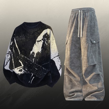 ヴィンテージニットセーターカーゴパンツツーピース - Set C - 3XL - image 3