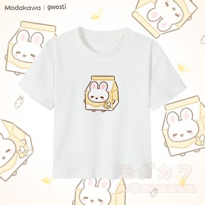 MODAKAWA X gwosti ブナナミルク グラフィック レディース クロップドTシャツ 92% コーマ綿クロップトップ - 白 - XL - image 4