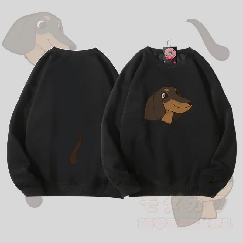 MODAKAWA 子犬の顔と尻尾のグラフィック ユニセックス スウェットシャツ - 黒 - 5XL - image 4