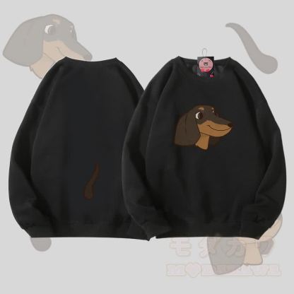 MODAKAWA 子犬の顔と尻尾のグラフィック ユニセックス スウェットシャツ - 黒 - 5XL - image 4