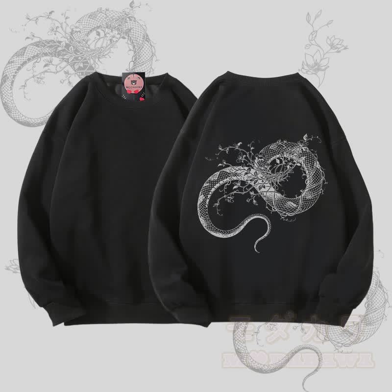 MODAKAWA フラワースネークグラフィック ユニセックス スウェットシャツ - 黒 - 5XL - image 4