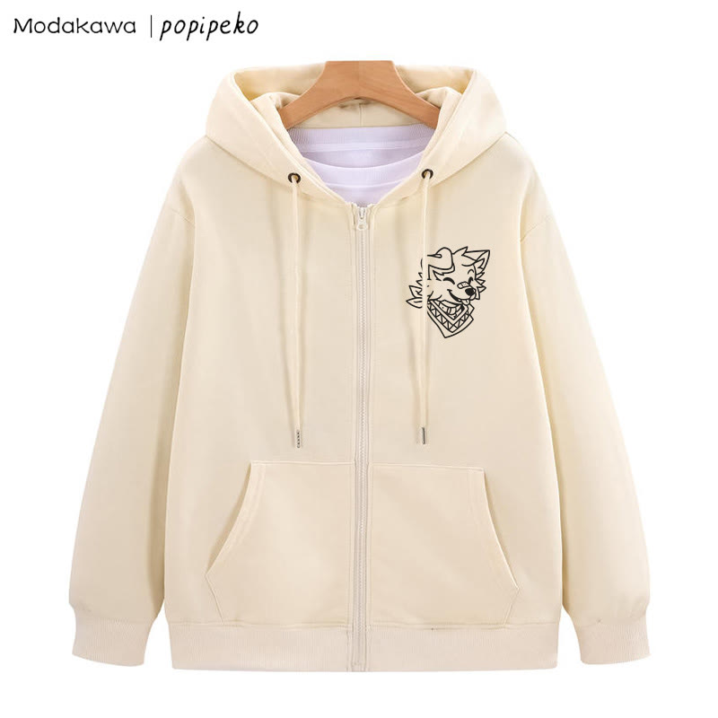 笑顔の子犬のバンダナグラフィック ジップアップ パーカー スウェットシャツ - アプリコット - 5XL - image 3