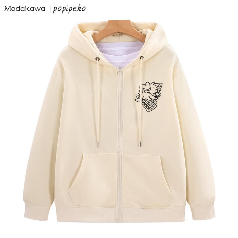 笑顔の子犬のバンダナグラフィック ジップアップ パーカー スウェットシャツ - アプリコット - 5XL - image 3