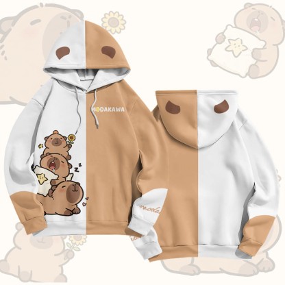 かわいいカピバラグラフィックModakawaプルオーバーパーカー - Brown & White - 6XL - image 5