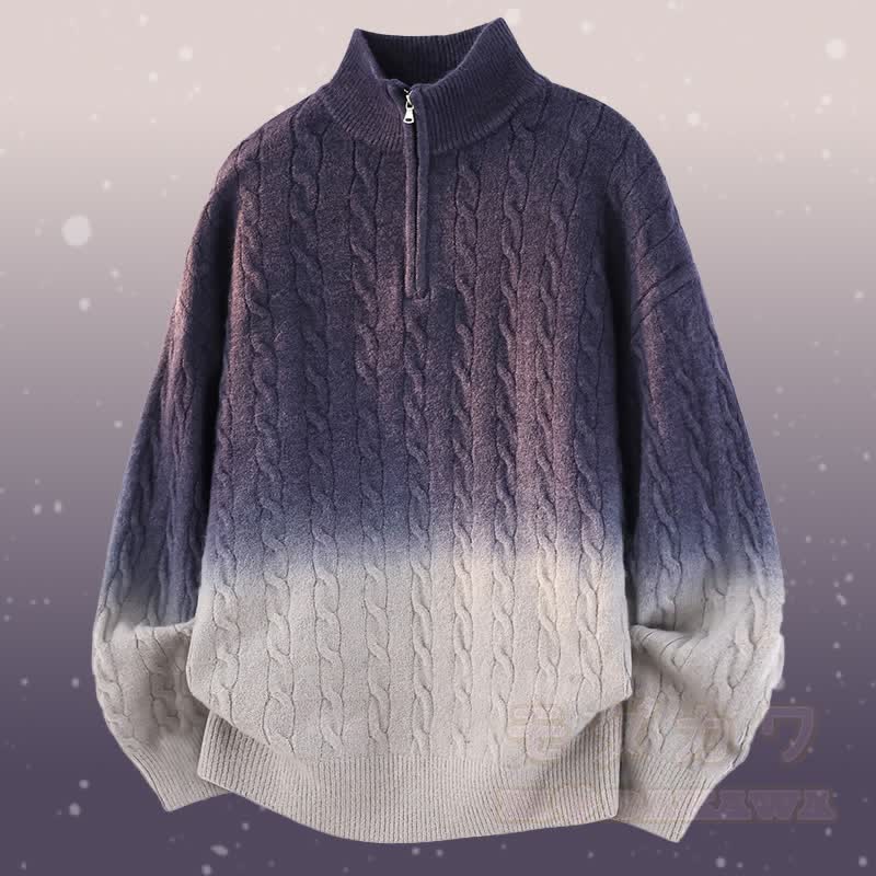 グラデーションニットハーフジップセーターコーデュロイパンツツーピース - ダークブルーのセーター - 3XL - image 6