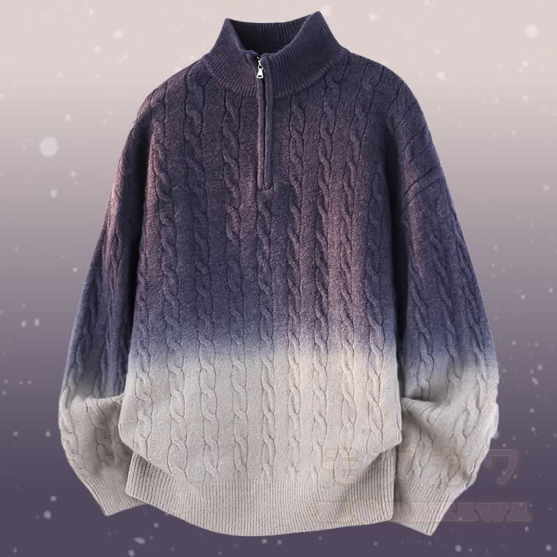 グラデーションニットハーフジップセーターコーデュロイパンツツーピース - ダークブルーのセーター - 3XL - image 6