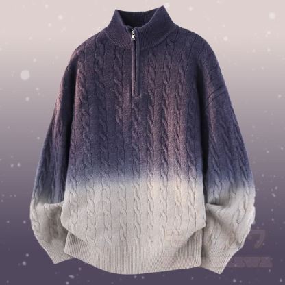 グラデーションニットハーフジップセーターコーデュロイパンツツーピース - ダークブルーのセーター - 3XL - image 6