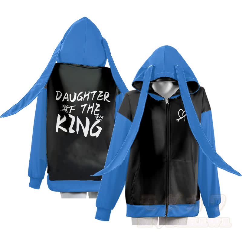 MODAKAWA DAUGHTER OF THE KING グラフィックジッパー ロング バニーイヤー パーカー - 黒 - 4XL - image 3